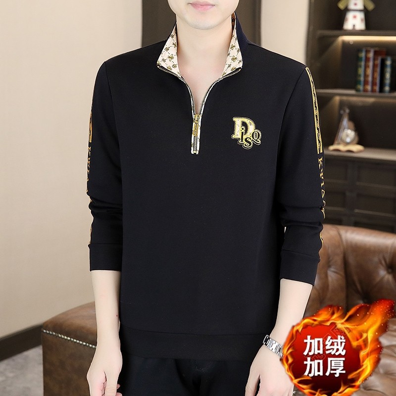 冬季加绒加厚卫衣男精工立领时尚简欧风打底衫店主风黑色9258P70,男装卫衣,星座1207