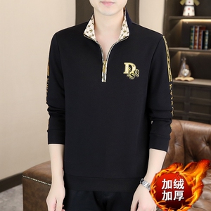 冬季加绒加厚卫衣男精工立领时尚简欧风打底衫店主风黑色9258P70图片