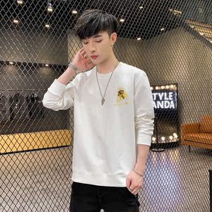 春季长袖棉卫衣男纯色圆领刺绣金牛港风情侣大码宽松黄9676P30图片