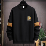 秋冬直播高质量棉挂拍卫衣男圆领套头刺绣宽松长袖黑9780P45，男装卫衣，星座1207