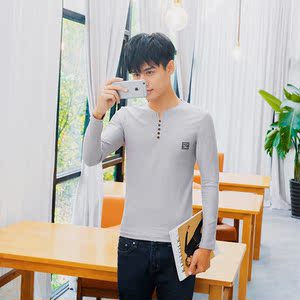 秋冬套头长袖青少年学生卫衣休闲舒适青少年长袖V领5粒扣白601P15图片