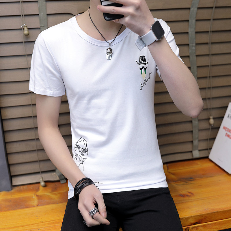 夏天主推小人头卫衣男个性T恤男短袖圆领套头印花潮透气白751P9，男装T恤，星座1207