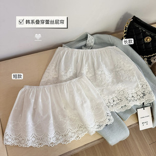 女童半身裙防走光中短款打底裙蕾丝A字裙刺绣松紧腰头短裙小屁帘