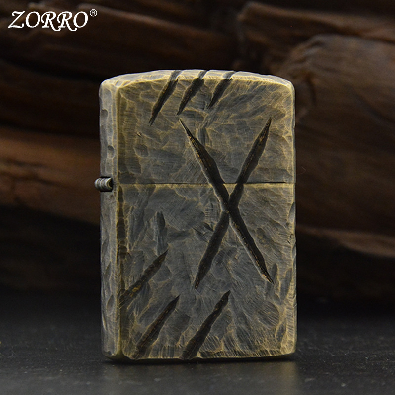 ZORRO佐罗zipo打火机zopp正品zipoo煤油zp纯铜ziipoo原装zppo刀痕