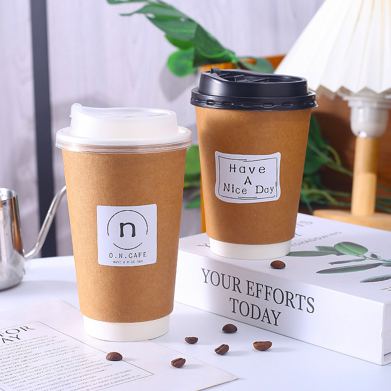 加厚牛皮色隔热中空双层纸杯