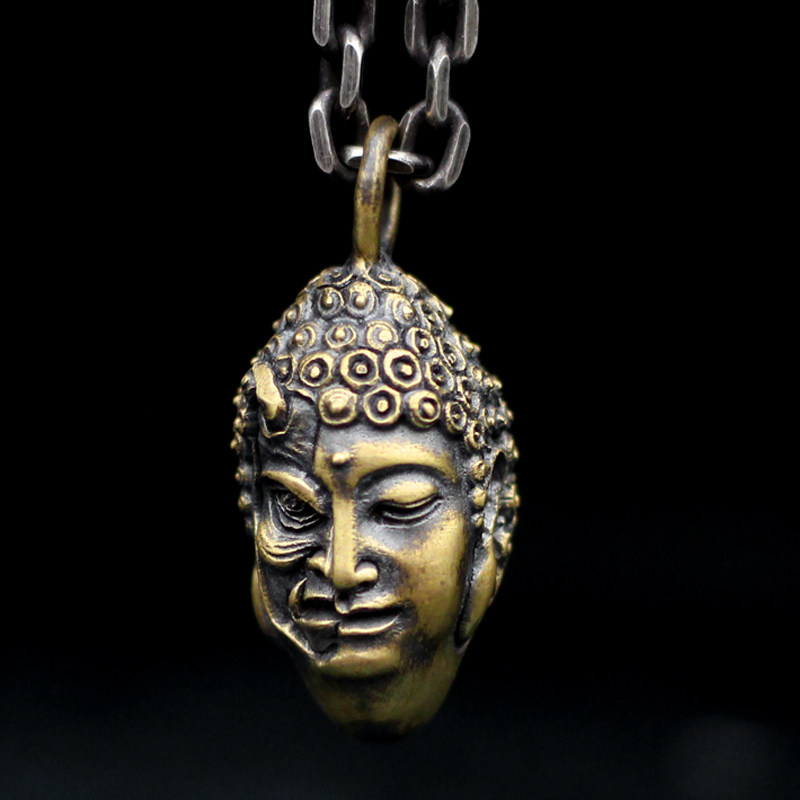 银吊坠黄铜佛祖菩萨善恶双面佛头男女项链毛衣配饰实心银饰骷髅
