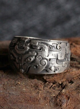 貔貅戒指925纯银手工图腾男士