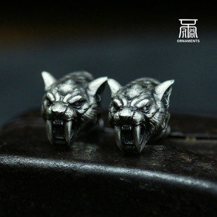 剑齿虎老虎生肖耳钉925银饰情侣情侣款动物怪兽男女款礼物单个