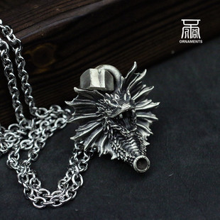 原创羽蛇神鳞片怪异龙银饰黄铜订做生肖欧美吊坠翅膀挂坠钥匙扣