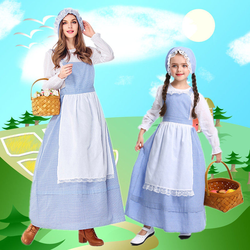 卖火柴的小女孩服装童话故事人物儿童演出服成人女仆装亲子格子裙