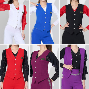 艺尚舞新款 黑色V领马甲拉丁舞上衣国标舞坎肩广场跳舞上衣0008