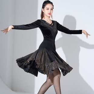 艺尚舞新款 5060岁舞蹈裙丝绒拉丁舞裙交谊舞半身裙1808 广场舞服装