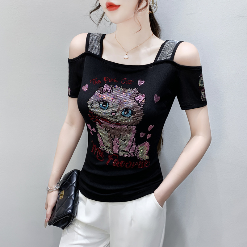 YX-822夏季新款重工镶钻双层冰丝网纱短袖时尚露肩美背小衫女潮,运动/瑜伽/健身/球迷用品,广场舞上装,淘宝优惠券,粉丝福利购,淘宝优惠卷