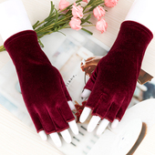 半指二指金丝绒春秋冬女士单层金丝绒薄款 弹力广场舞表演礼仪手套