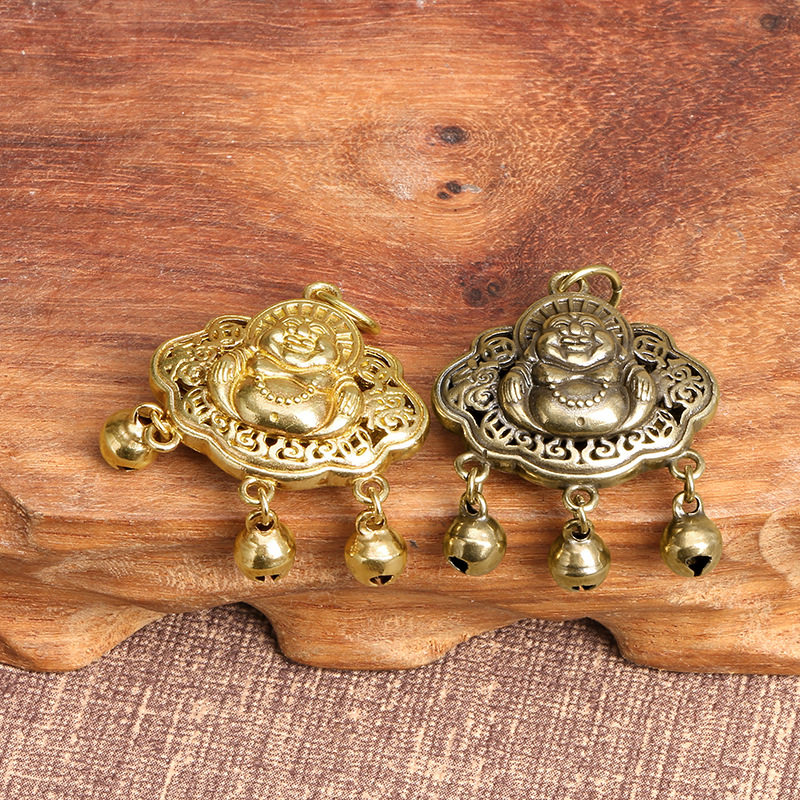 复古法民族风弥勒佛像长命锁挂坠男女款平安锁吊坠仿黄金饰品汉服