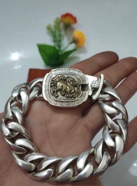 做旧白铜镀银铸造手链霸气手镯