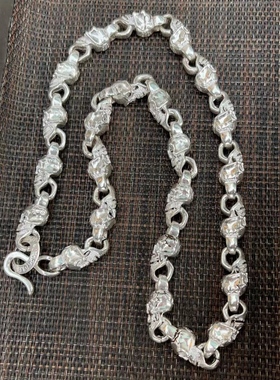 做旧白铜镀银男士骷髅头项链潮流嘻哈颈链生日礼物925银骷髅头