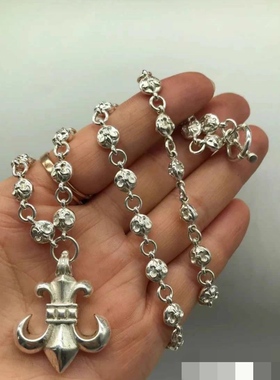 做旧白铜镀银男士吊坠项链潮流嘻哈颈链生日礼物925银