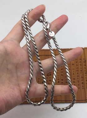 经典潮流时尚新品银制双股麻花编织时来运转男女项链长度60银链