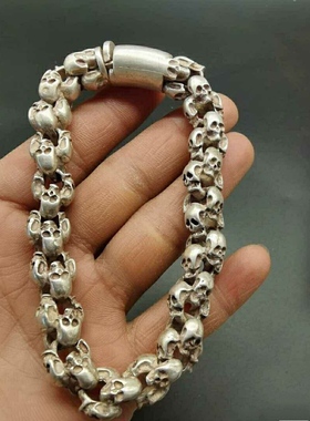 做旧白铜镀银铸造雕刻手链嘻哈风