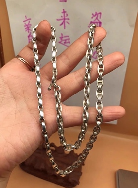 做旧白铜镀银苗族银手工雕刻链子银链项链男女霸气银饰项链现货