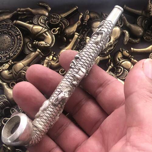 古玩杂项仿古做旧工艺品白铜镀银十二生肖烟嘴烟具批发