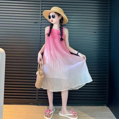 女童洋气夏季连衣裙新款中大儿童夏天渐变裙子女孩夏装沙滩裙吊带