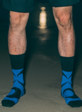 Weekan 原创蓝橙色个性正西装精梳棉彩色中筒长花袜男女偏薄