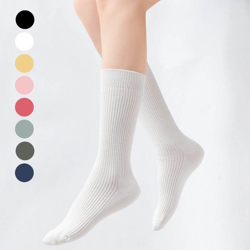 糖果色纯棉双针螺纹长袜男女同款