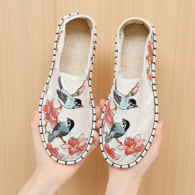 新款休闲鞋养脚手工千层底绣花鞋