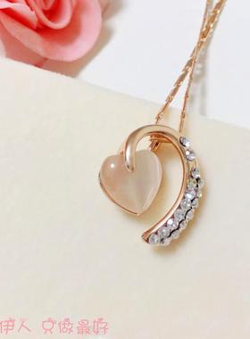 饰品玫瑰金色桃心狐尾水晶短链