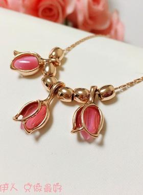 饰品玫瑰金色猫眼石短链