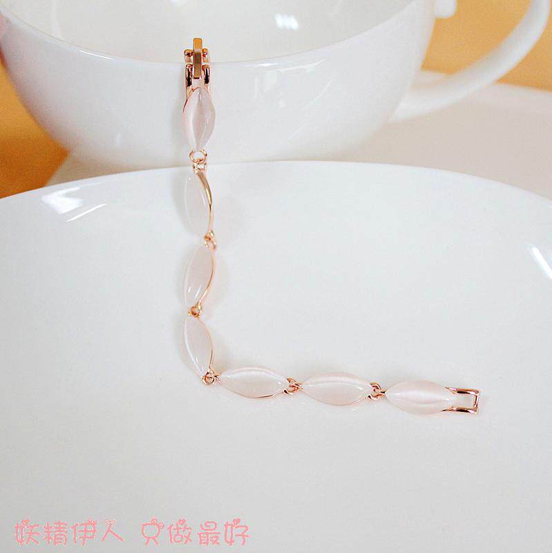 威妮华饰品比拉玫瑰金仿猫眼石柳叶水晶奢华手链手镯防敏新款