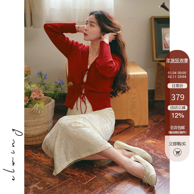 Elwing原创 复古新中式V领结饰羊毛针织开衫秋季显瘦气质短款上衣,女装/女士精品,毛针织衫,淘宝优惠券,粉丝福利购,淘宝优惠卷