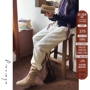 Elwing原创【11日上新】蓄热保暖羊毛加绒廓形感小脚9分卫裤靴裤