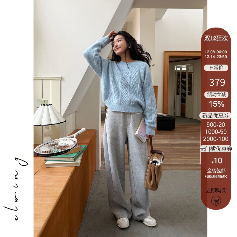 Elwing原创【12.08新品】羊毛空气层舒适保暖橡筋腰头卫裤弯刀裤