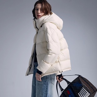 时尚 中长款 加厚连帽宽松欧货白鸭绒外套 2025新款 高端羽绒服女冬季