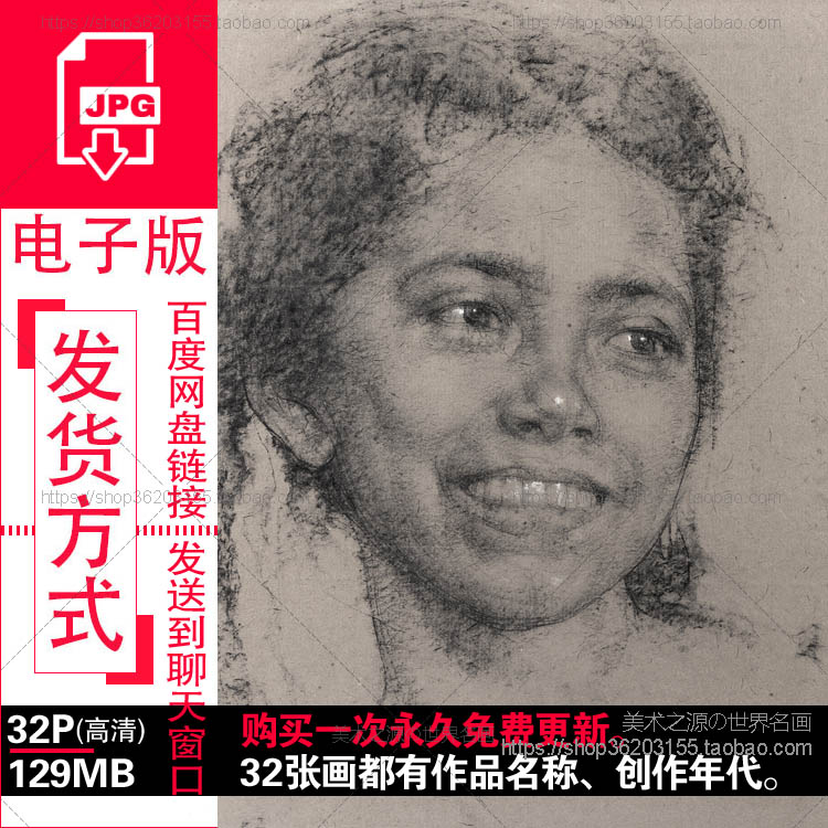 尼古拉费欣Nicolai Fechin头像素描高清电子图片费申肖像绘画作品