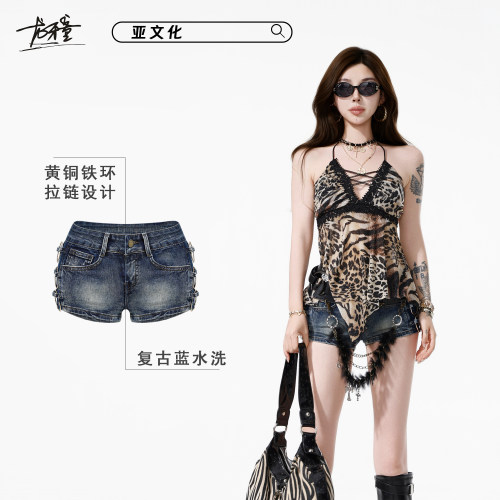 龙牙童推荐亚文化夏季复古美式辣妹休闲短裤低腰牛仔裤重工设计