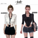 系带白衬衫 修身 显瘦长袖 户外休闲夏季 翻领透气百搭 时尚 龙牙童推荐