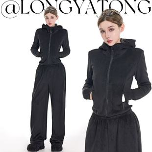 显瘦连帽长袖 秋冬运动同色系套装 外套加绒 双绒公约 龙牙童推荐