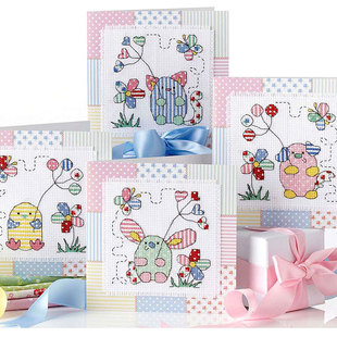 小小鱼DMC绣线十字绣套件 4拼布小动物可爱卡通四小幅 COL235