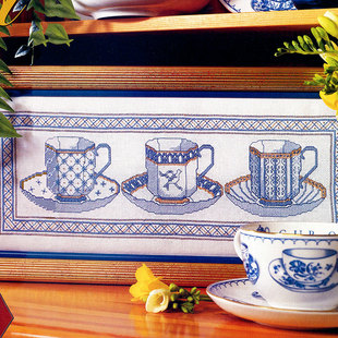 小小鱼DMC绣线十字绣套件Col29 简约手工刺绣挂画 3青花瓷茶杯