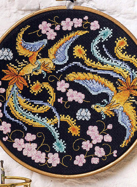 小小鱼DMC绣线十字绣套件 Crazy243-1东方凤凰黑色绣布手工刺绣