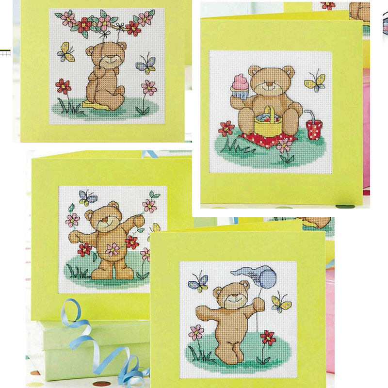 手工套件小小鱼十字绣 col212-3熊熊的夏日午后卡通四幅精准印花