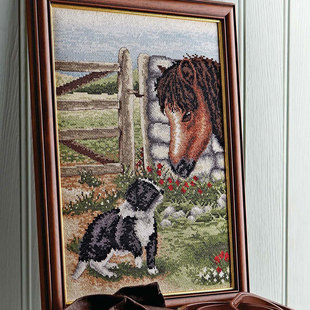 朋友边牧犬和马新动物图 3亲密 小小鱼ANC绣线十字绣套件 COL236