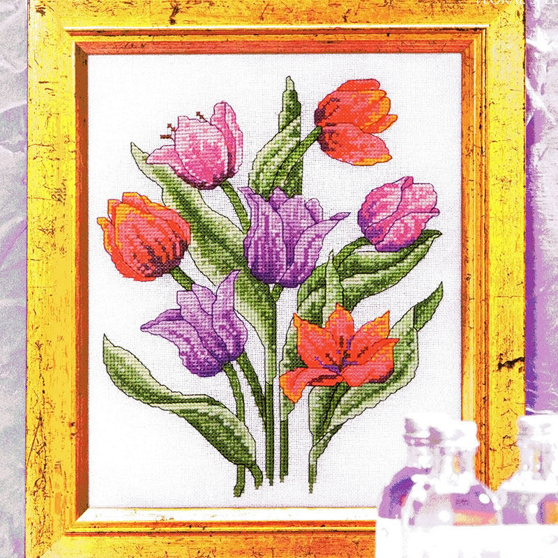 小小鱼DMC绣线十字绣套件 Col103-2郁金香花束 新品精准印花手工