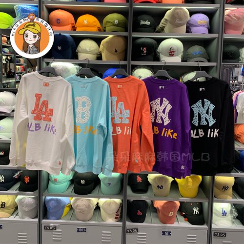 韩国MLB正品2020秋冬新款涂鸦卫衣NY洋基队长袖男女情侣T恤31MT08 - 封面