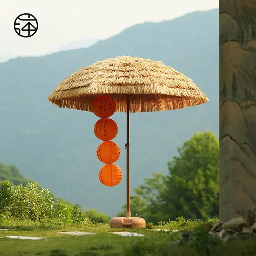 网红打卡户外遮阳伞仿真稻草伞茅草伞太阳伞沙滩伞庭院防晒伞景区
