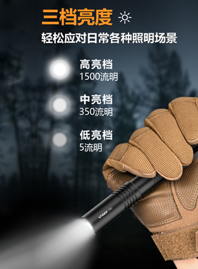 VTIGER蔚虎T2A强光1500流明双AA电池便携EDC笔形手电筒